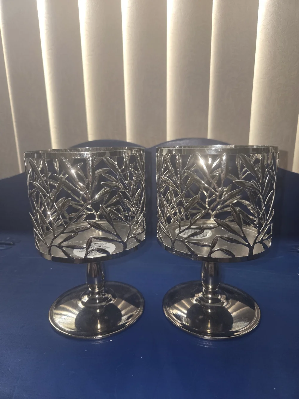 Decorative Silver Leaf Candle Holders - Pair
